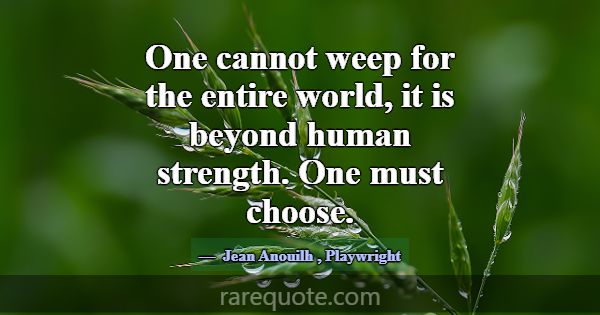 One cannot weep for the entire world, it is beyond... -Jean Anouilh