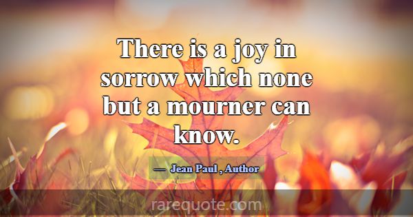 There is a joy in sorrow which none but a mourner ... -Jean Paul