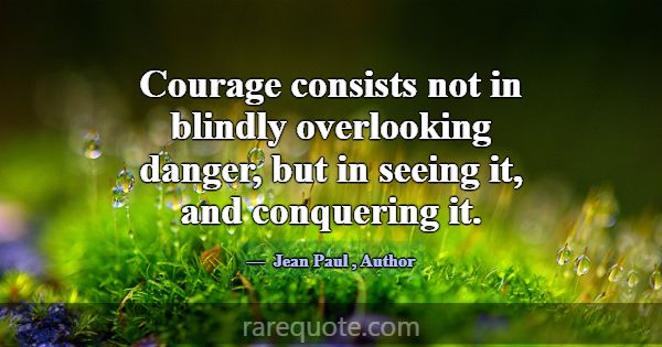 Courage consists not in blindly overlooking danger... -Jean Paul