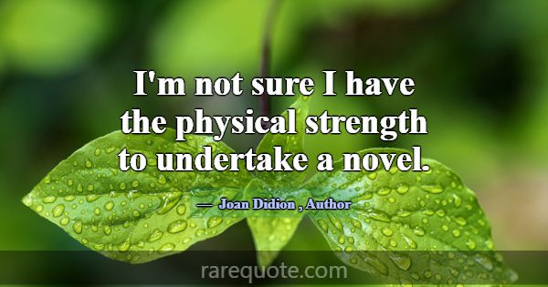 I'm not sure I have the physical strength to under... -Joan Didion