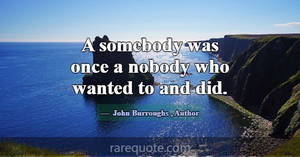 A somebody was once a nobody who wanted to and did... -John Burroughs