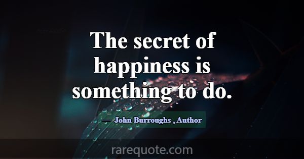 The secret of happiness is something to do.... -John Burroughs