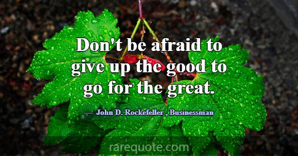 Don't be afraid to give up the good to go for the ... -John D. Rockefeller