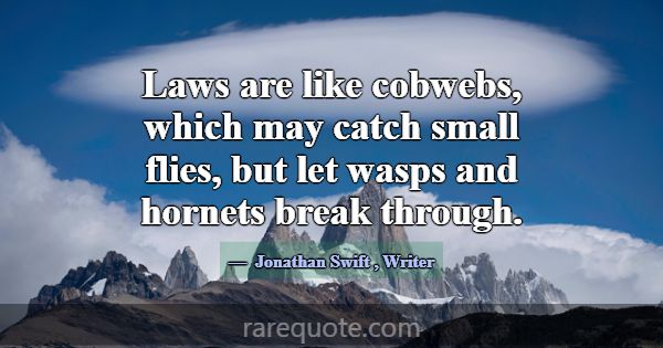 Laws are like cobwebs, which may catch small flies... -Jonathan Swift