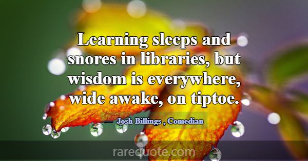 Learning sleeps and snores in libraries, but wisdo... -Josh Billings