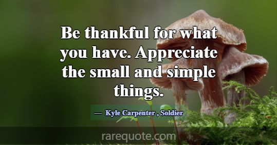 Be thankful for what you have. Appreciate the smal... -Kyle Carpenter