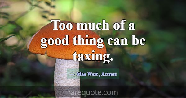 Too much of a good thing can be taxing.... -Mae West
