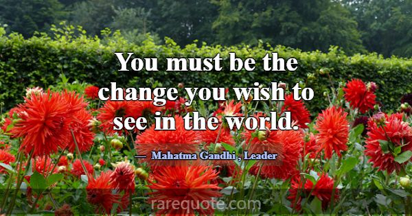 You must be the change you wish to see in the worl... -Mahatma Gandhi