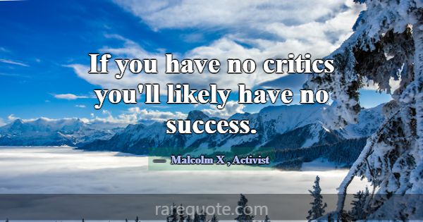 If you have no critics you'll likely have no succe... -Malcolm X