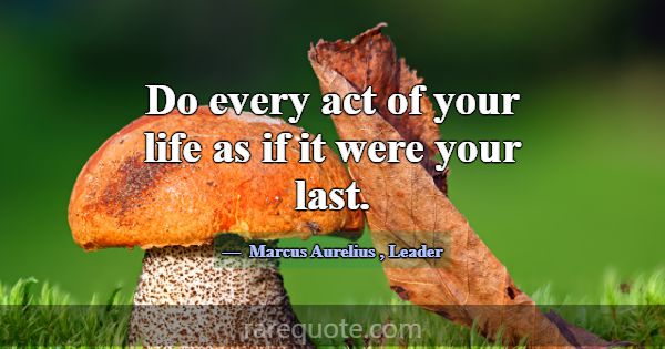 Do every act of your life as if it were your last.... -Marcus Aurelius