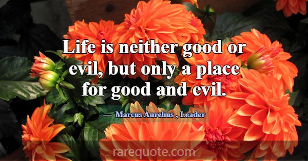 Life is neither good or evil, but only a place for... -Marcus Aurelius