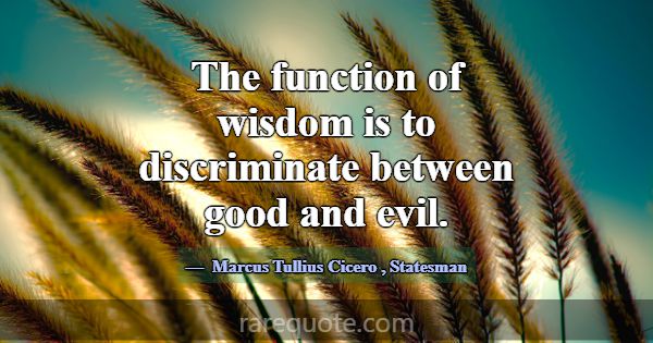 The function of wisdom is to discriminate between ... -Marcus Tullius Cicero