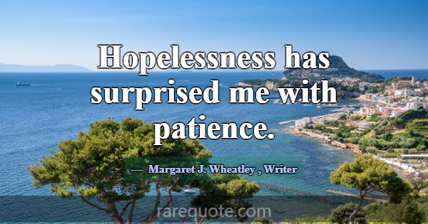Hopelessness has surprised me with patience.... -Margaret J. Wheatley