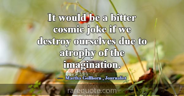 It would be a bitter cosmic joke if we destroy our... -Martha Gellhorn
