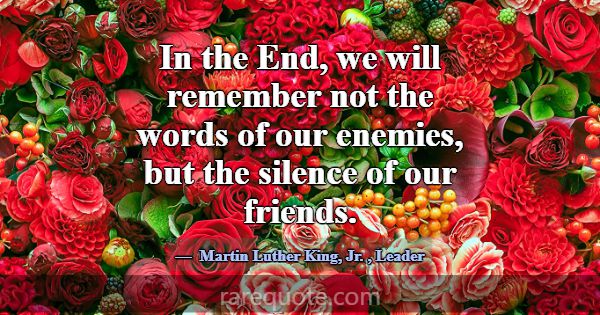 In the End, we will remember not the words of our ... -Martin Luther King, Jr.