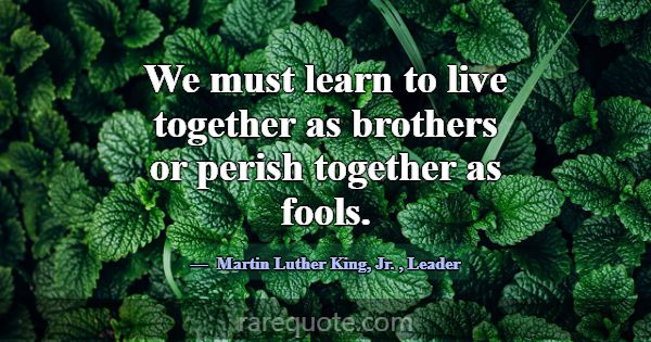 We must learn to live together as brothers or peri... -Martin Luther King, Jr.