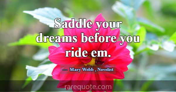 Saddle your dreams before you ride em.... -Mary Webb