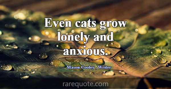 Even cats grow lonely and anxious.... -Mason Cooley