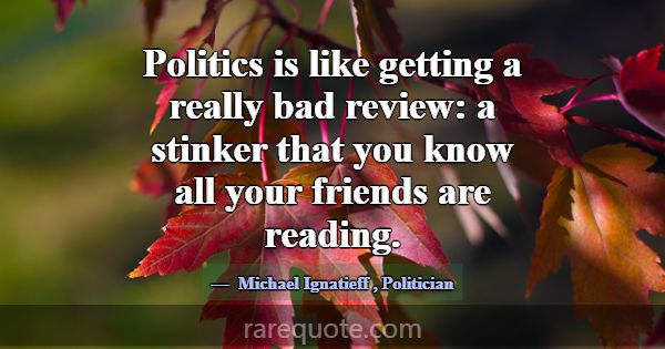 Politics is like getting a really bad review: a st... -Michael Ignatieff