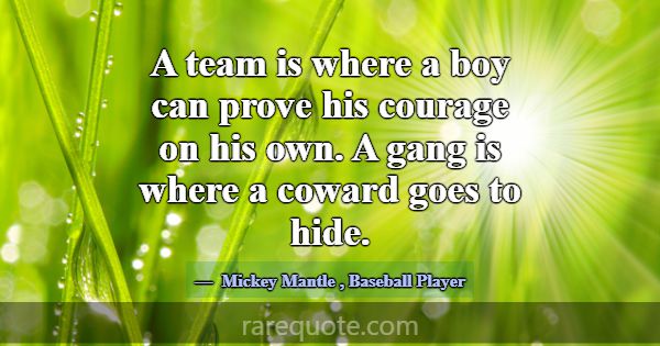 A team is where a boy can prove his courage on his... -Mickey Mantle