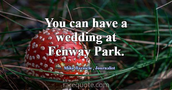 You can have a wedding at Fenway Park.... -Mike Barnicle