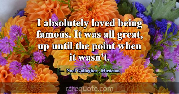 I absolutely loved being famous. It was all great,... -Noel Gallagher