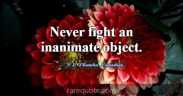 Never fight an inanimate object.... -P. J. O\'Rourke