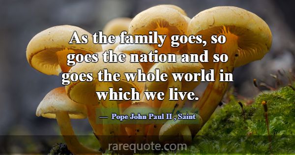 As the family goes, so goes the nation and so goes... -Pope John Paul II