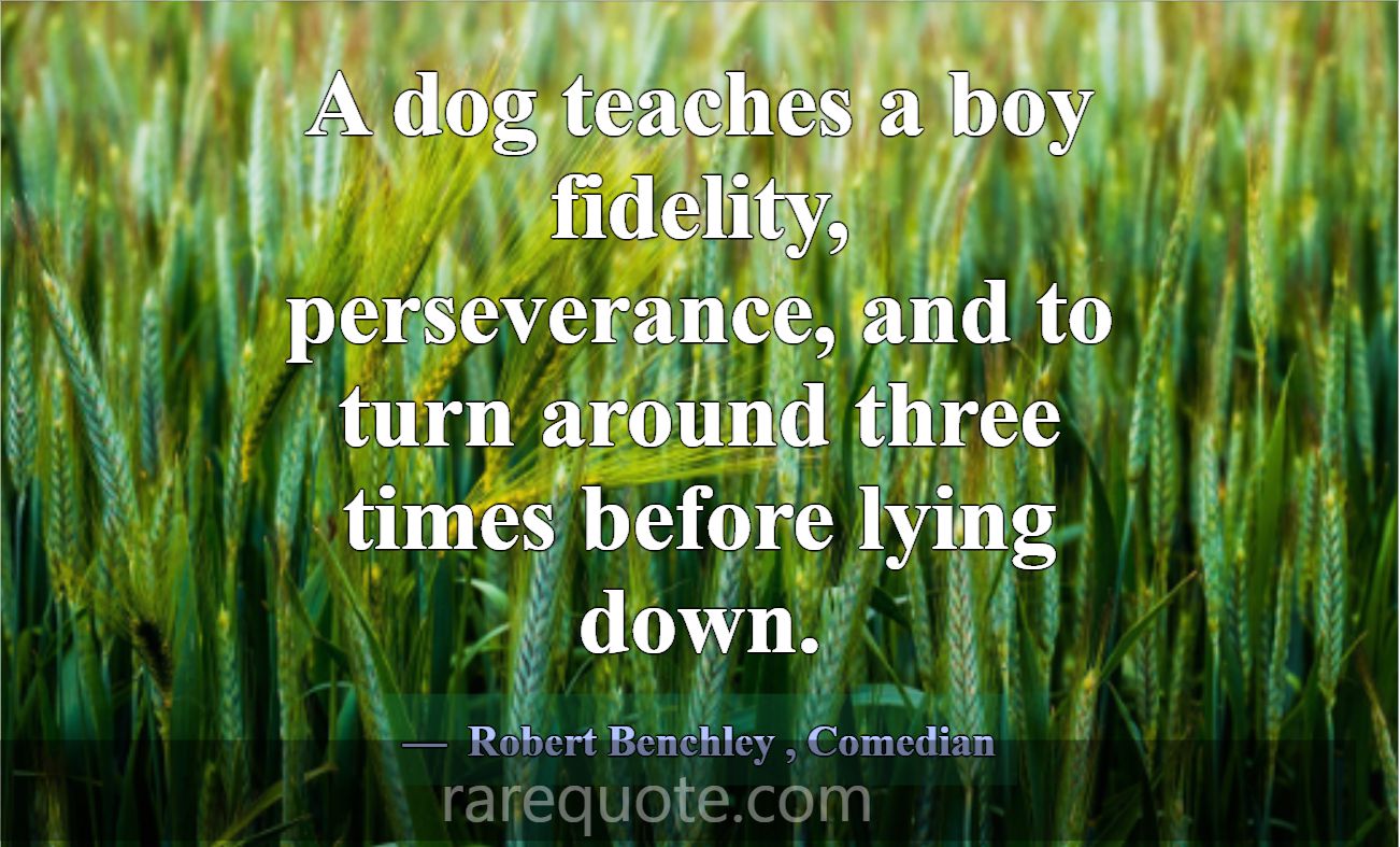 A dog teaches a boy fidelity, perseverance, and to... -Robert Benchley