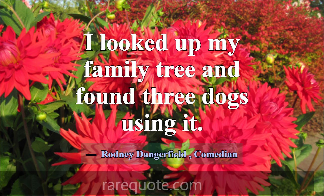 I looked up my family tree and found three dogs us... -Rodney Dangerfield