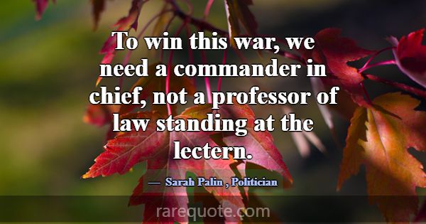 To win this war, we need a commander in chief, not... -Sarah Palin