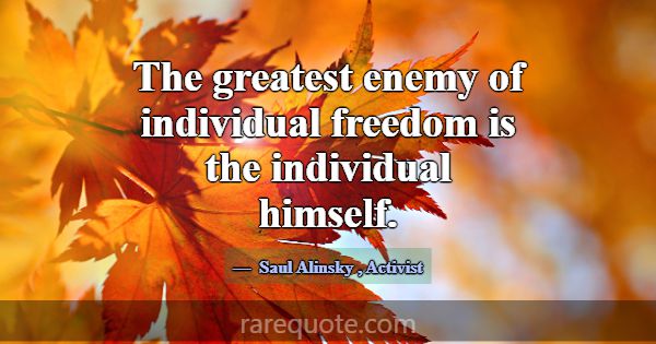 The greatest enemy of individual freedom is the in... -Saul Alinsky