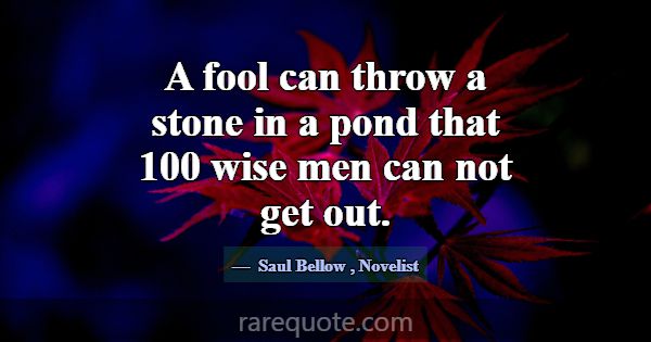 A fool can throw a stone in a pond that 100 wise m... -Saul Bellow