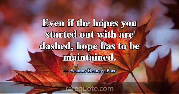 Even if the hopes you started out with are dashed,... -Seamus Heaney