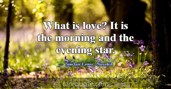 What is love? It is the morning and the evening st... -Sinclair Lewis