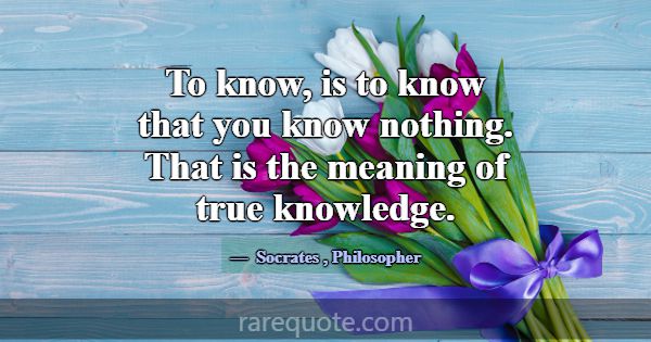 To know, is to know that you know nothing. That is... -Socrates