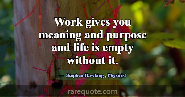Work gives you meaning and purpose and life is emp... -Stephen Hawking