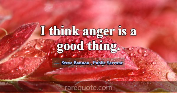 I think anger is a good thing.... -Steve Bannon