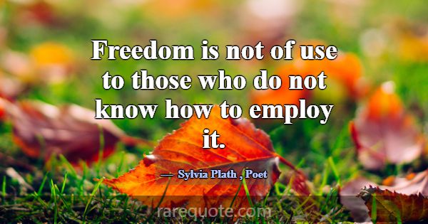 Freedom is not of use to those who do not know how... -Sylvia Plath