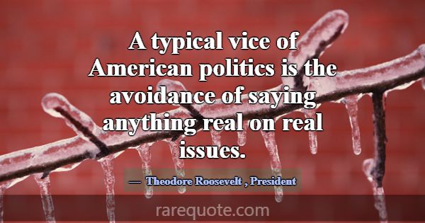A typical vice of American politics is the avoidan... -Theodore Roosevelt