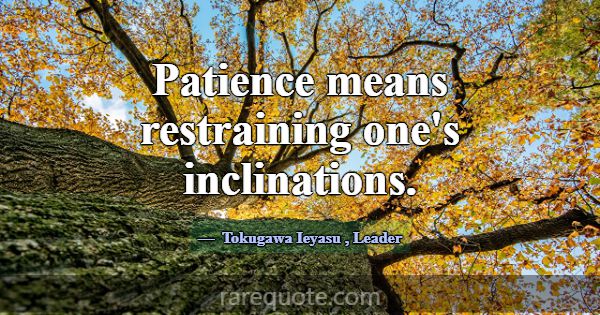 Patience means restraining one's inclinations.... -Tokugawa Ieyasu