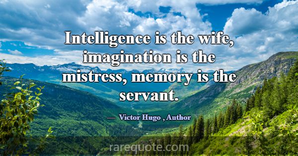 Intelligence is the wife, imagination is the mistr... -Victor Hugo