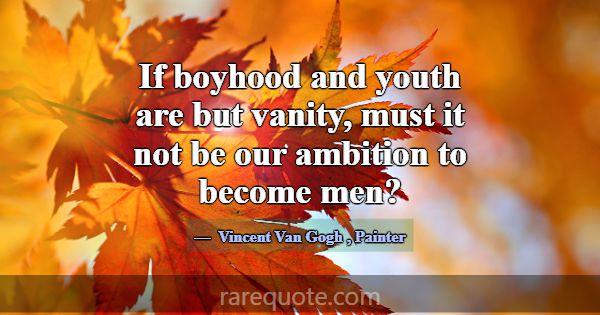 If boyhood and youth are but vanity, must it not b... -Vincent Van Gogh