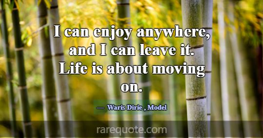 I can enjoy anywhere, and I can leave it. Life is ... -Waris Dirie