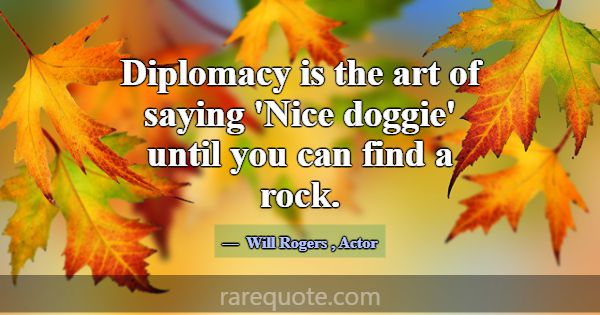 Diplomacy is the art of saying 'Nice doggie' until... -Will Rogers