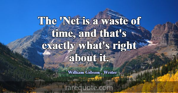 The 'Net is a waste of time, and that's exactly wh... -William Gibson