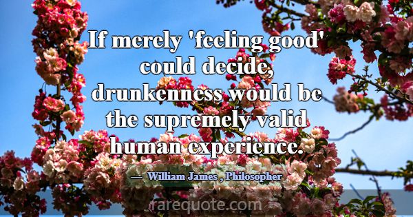 If merely 'feeling good' could decide, drunkenness... -William James