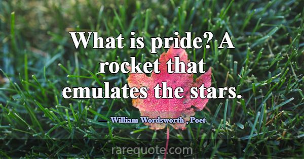 What is pride? A rocket that emulates the stars.... -William Wordsworth