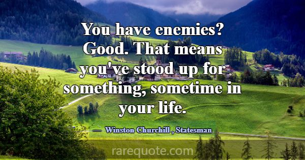 You have enemies? Good. That means you've stood up... -Winston Churchill